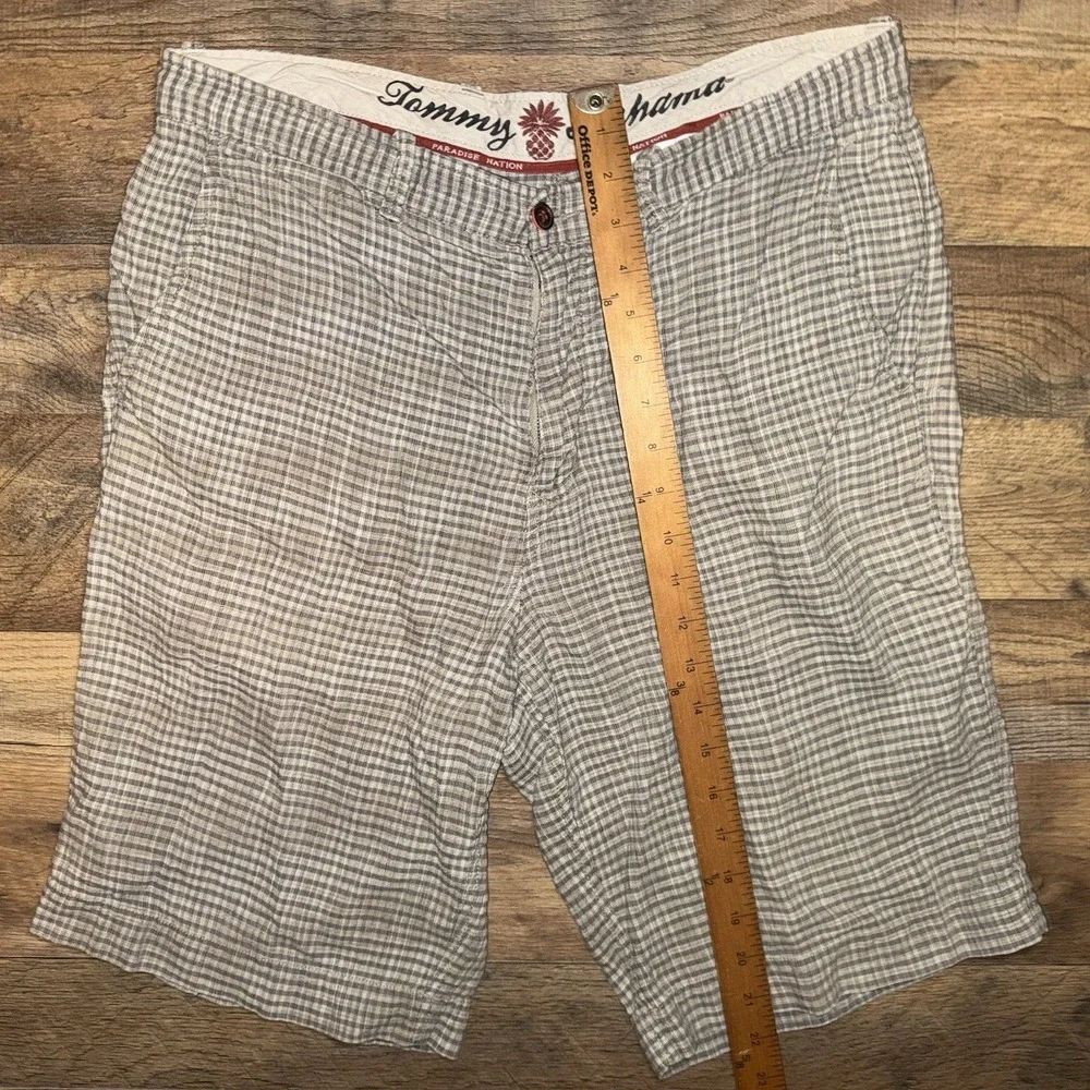 Tommy Bahama Men Weekend Shorts 33 Linen Tan Plaid Woven Beach Tropical
